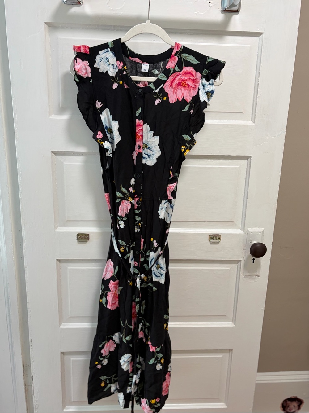 Old Navy Black Midi Dress with Pink & White Floral Print